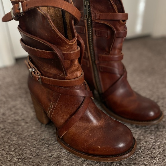 Freebird Leather Baker Boots Booties Block Heel 7 Brown Cognac - Picture 5 of 10